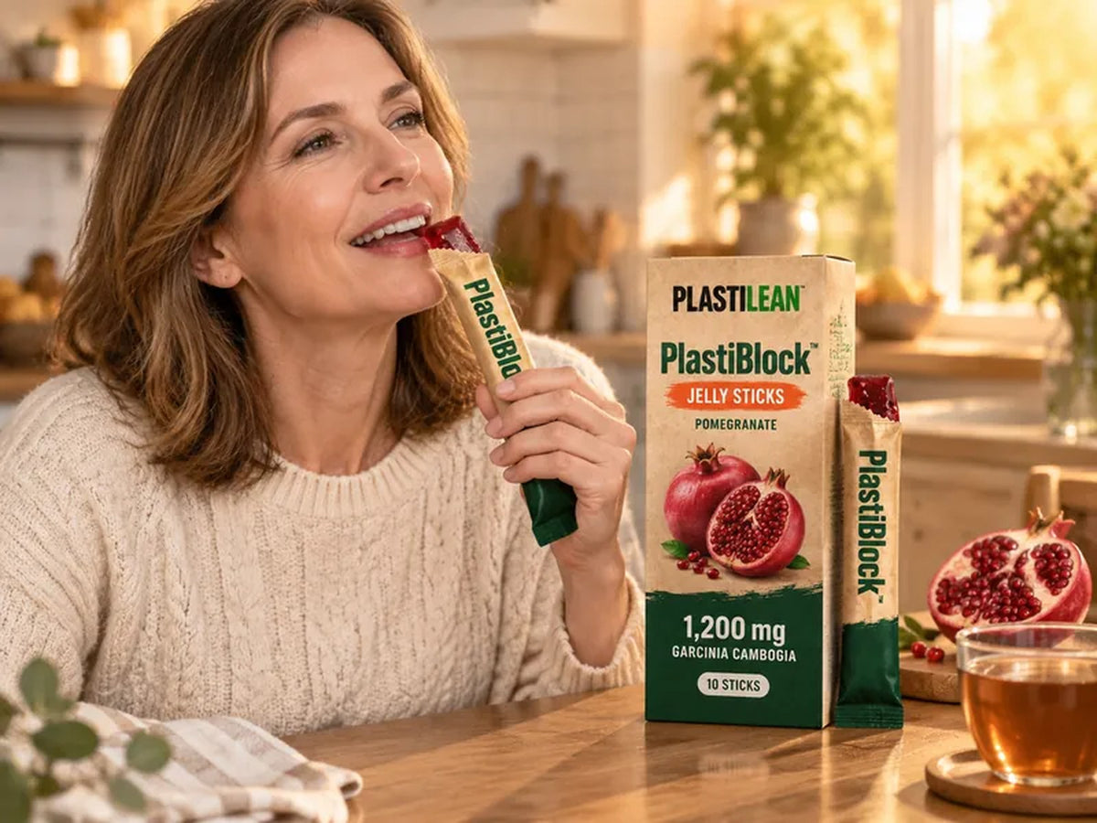 Woman enjoying a PlastiBlock jelly stick in the kitchen
