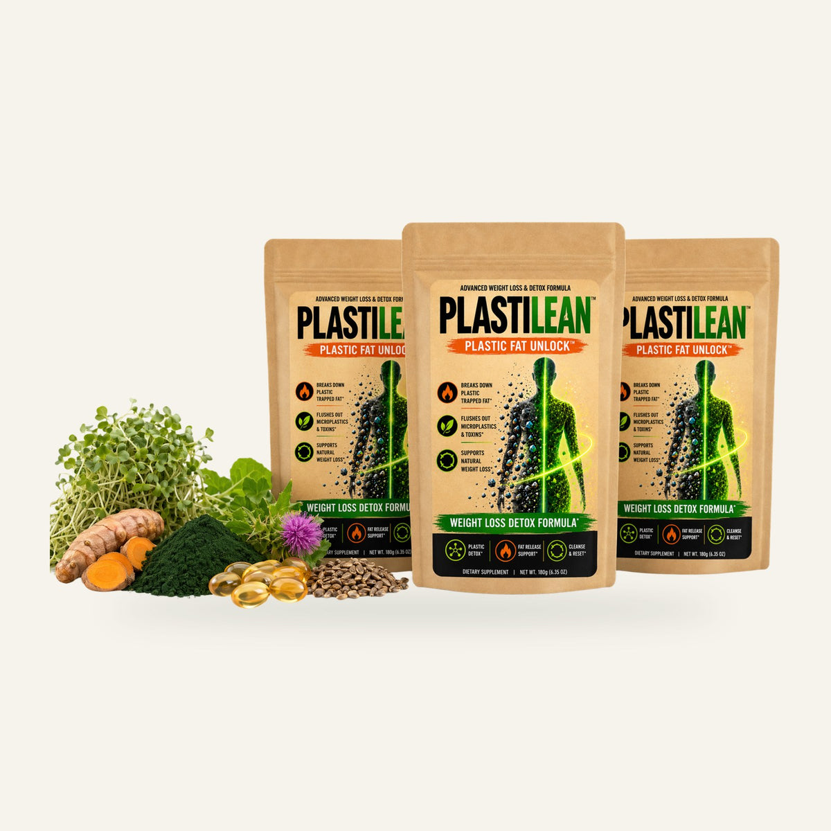 Plastilean 3-pouch bundle with ingredients