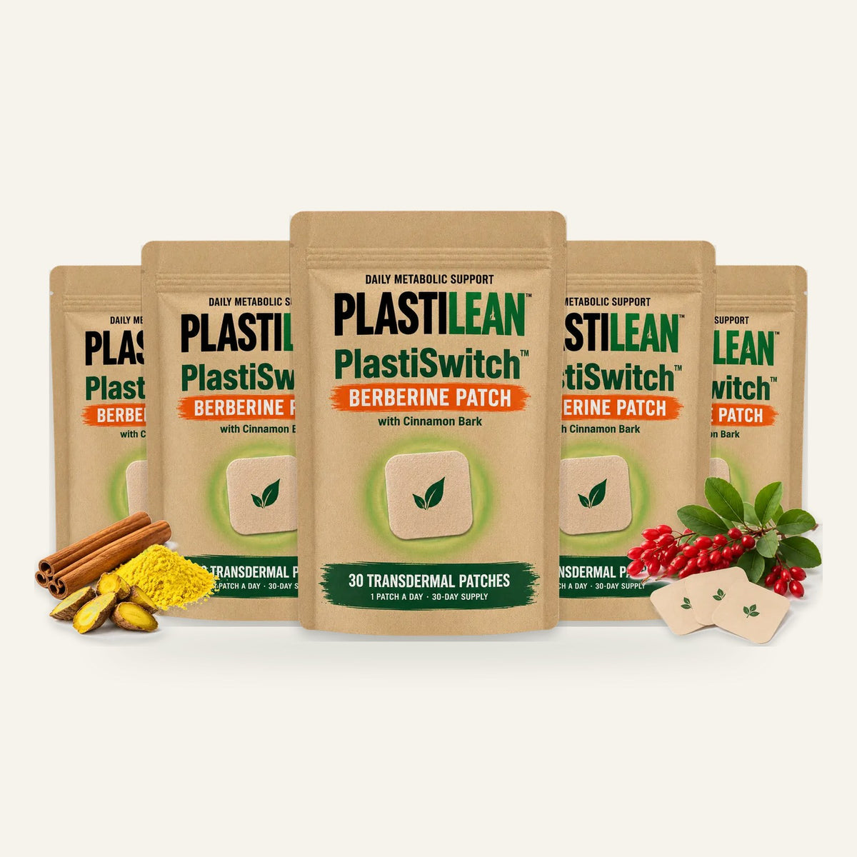 Five PlastiSwitch pouches with cinnamon and barberry